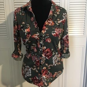 Green Floral Button Up